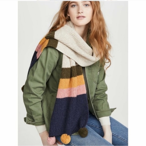 Madewell Accessories - NWT Madewell | Striped Merino Wool Pom-Pom Scarf